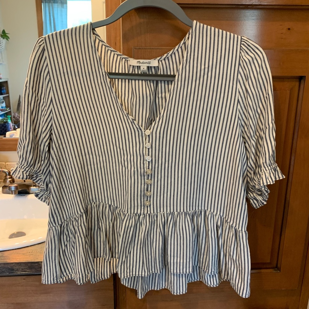Sz M Madewell Navy\White Shirt